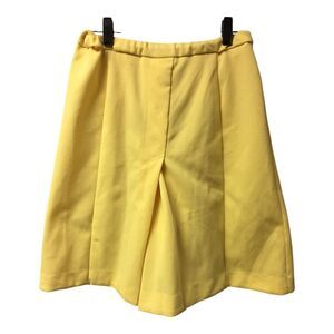 Lady Devon Double‎ Knit Pleated Yellow Pull On Women's Short Polyester Vintage